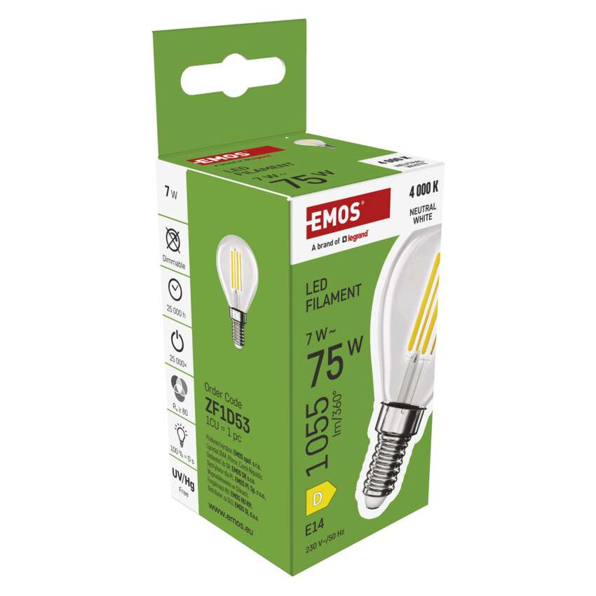 EMOS ZF1D53, LED izzó Filament Mini Globe / E14 / 7 W (75 W) / 1055 lm / természetes fehér – 7. kép