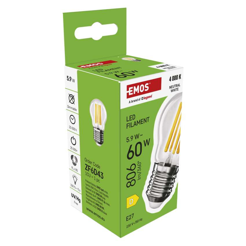 EMOS ZF6D43, LED izzó Filament Mini Globe / E27 / 5,9 W (60 W) / 806 lm / Természetes fehér – 7. kép