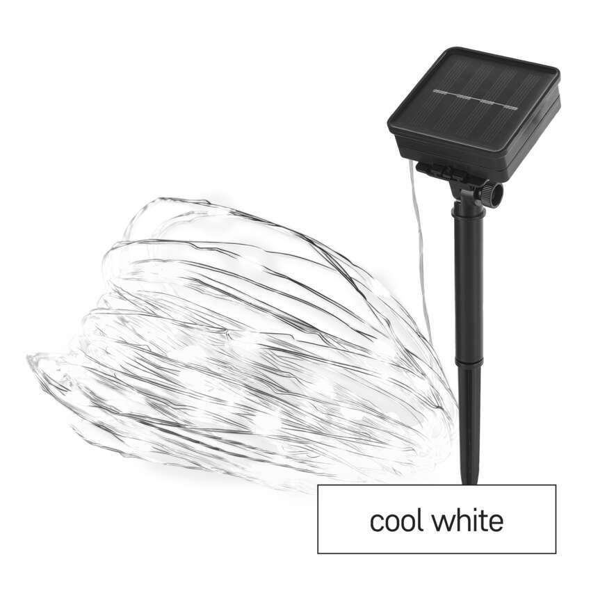 EMOS D3ZC01, LED nano lánc napelemmel, réz, 12 m, kültéri és beltéri, hideg fehér, időzítő