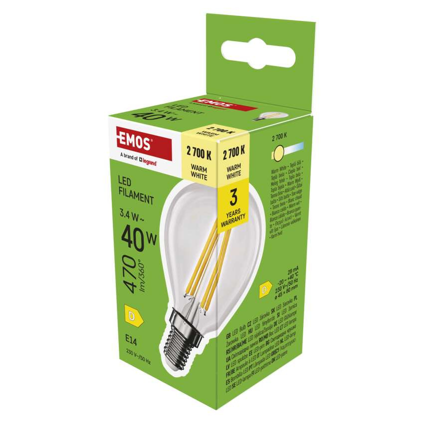EMOS ZF1D22, LED izzó Filament Mini Globe / E14 / 3,4 W (40 W) / 470 lm / Meleg fehér
