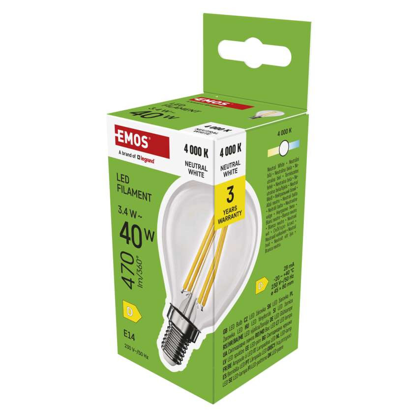 EMOS ZF1D23, LED izzó Filament Mini Globe / E14 / 3,4 W (40 W) / 470 lm / Természetes fehér