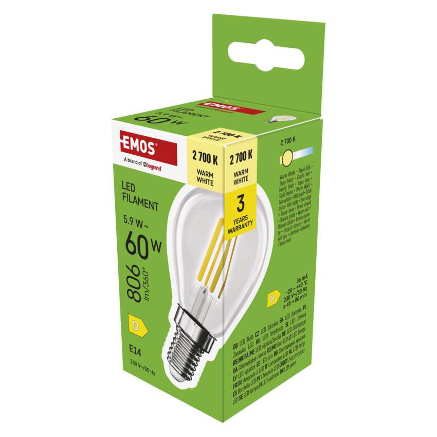 EMOS ZF1D42, LED izzó Filament Mini Globe / E14 / 5,9 W (60 W) / 806 lm / Meleg fehér – 9. kép