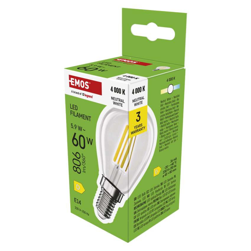 EMOS ZF1D43, LED izzó Filament Mini Globe / E14 / 5,9 W (60 W) / 806 lm / Természetes fehér – 9. kép